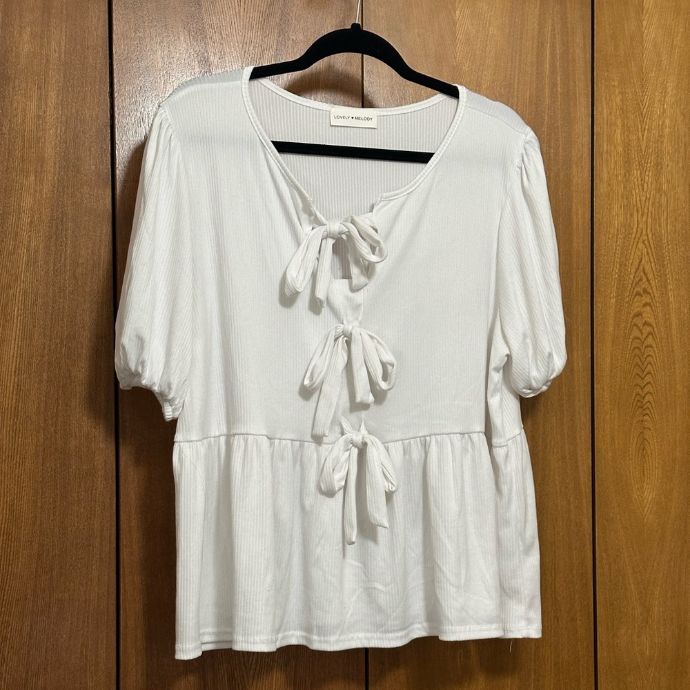 Lovely Melody White Tie-Front Peplum Blouse